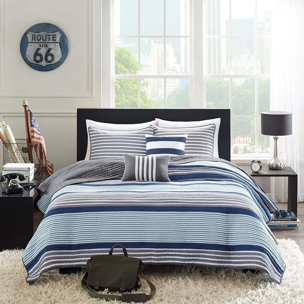 Olliix by Intelligent Design Paul Blue Full/Queen Reversible Coverlet Set