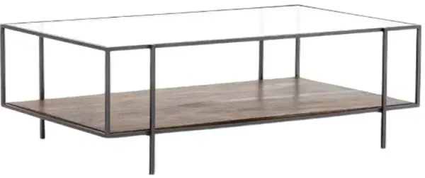 Four Hands Byron Clear Glass Coffee Table with Dark Iron Base