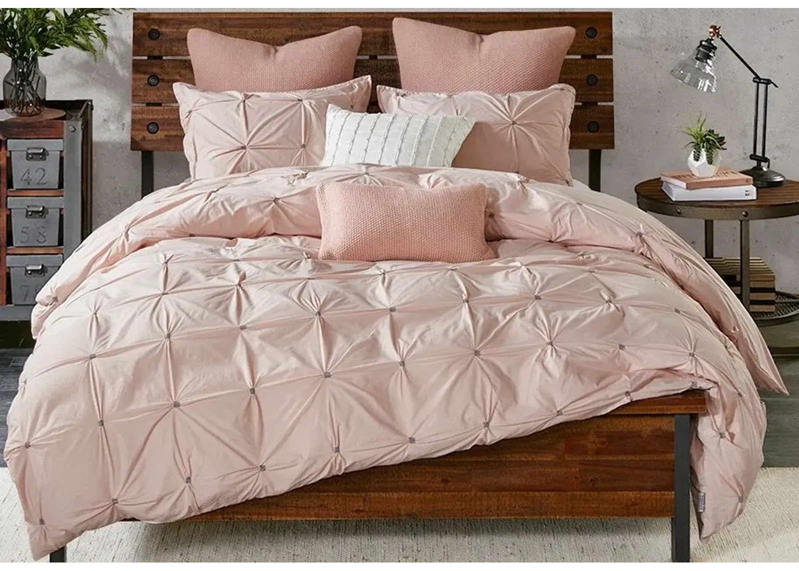 Olliix by INK+IVY 3 Piece Blush Full/Queen Masie Elastic Embroidered Cotton Comforter Set