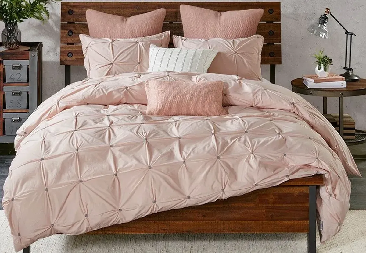 Olliix by INK+IVY 3 Piece Blush Full/Queen Masie Elastic Embroidered Cotton Comforter Set