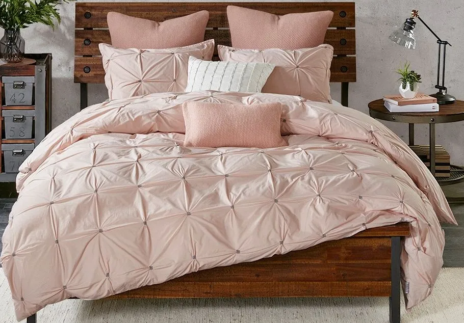 Olliix by INK+IVY 3 Piece Blush Full/Queen Masie Elastic Embroidered Cotton Comforter Set