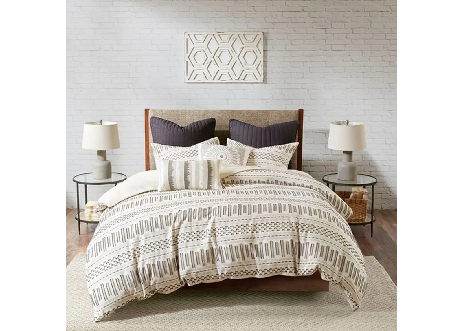 Olliix by INK+IVY Ivory/Charcoal King/California King Rhea Cotton Jacquard Comforter Mini Set