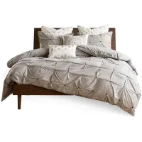 Olliix by INK+IVY 3 Piece Grey Full/Queen Masie Elastic Embroidered Cotton Comforter Set