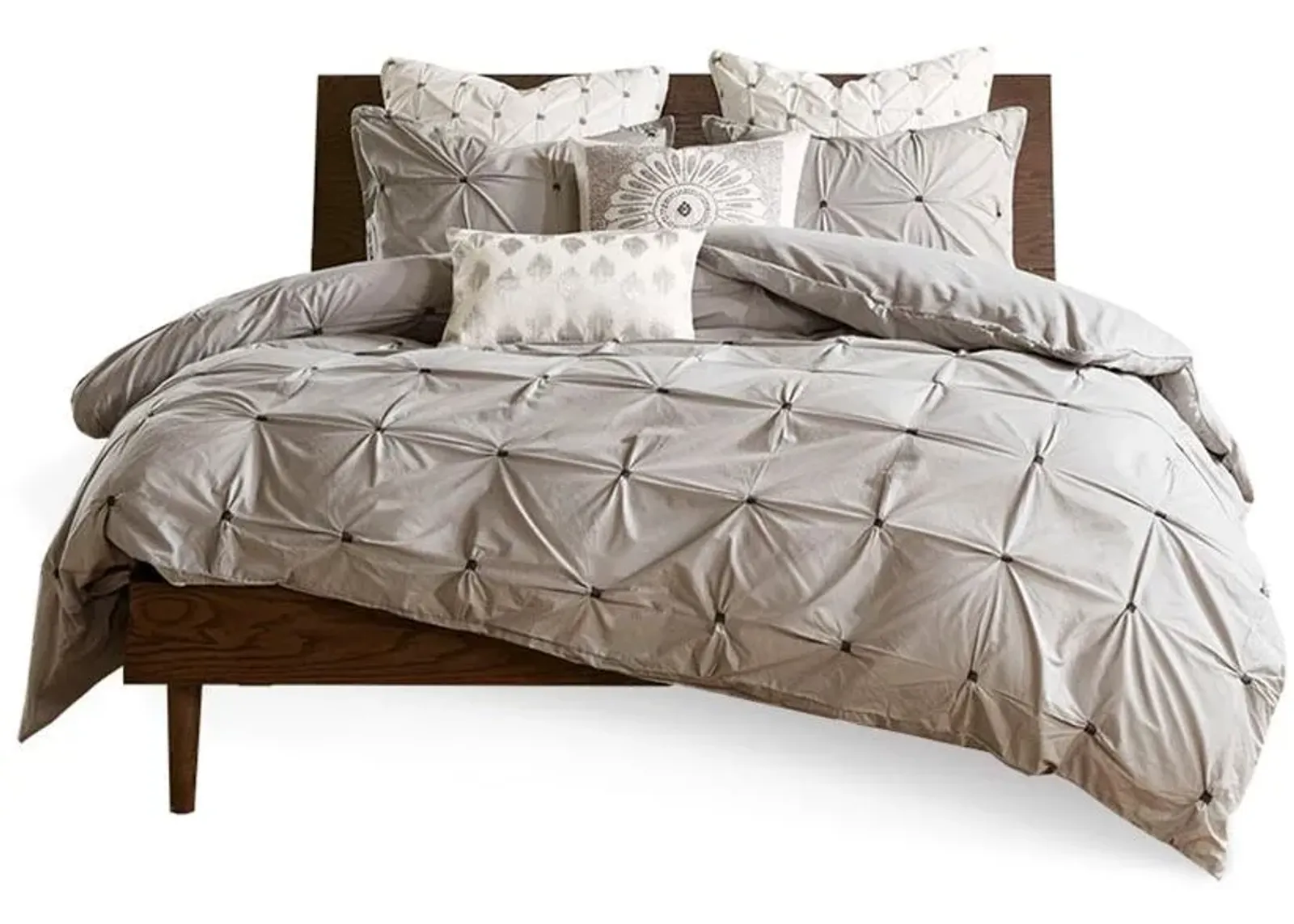 Olliix by INK+IVY 3 Piece Grey Full/Queen Masie Elastic Embroidered Cotton Comforter Set