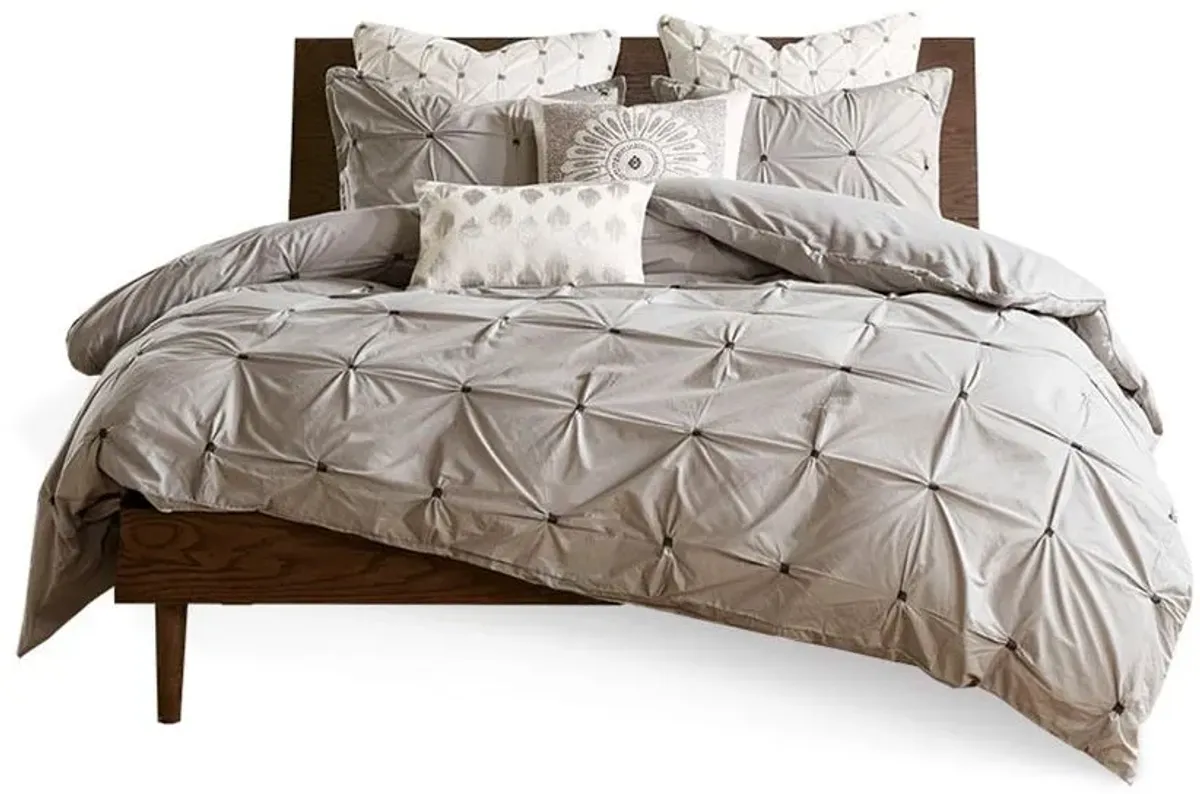 Olliix by INK+IVY 3 Piece Grey Full/Queen Masie Elastic Embroidered Cotton Comforter Set