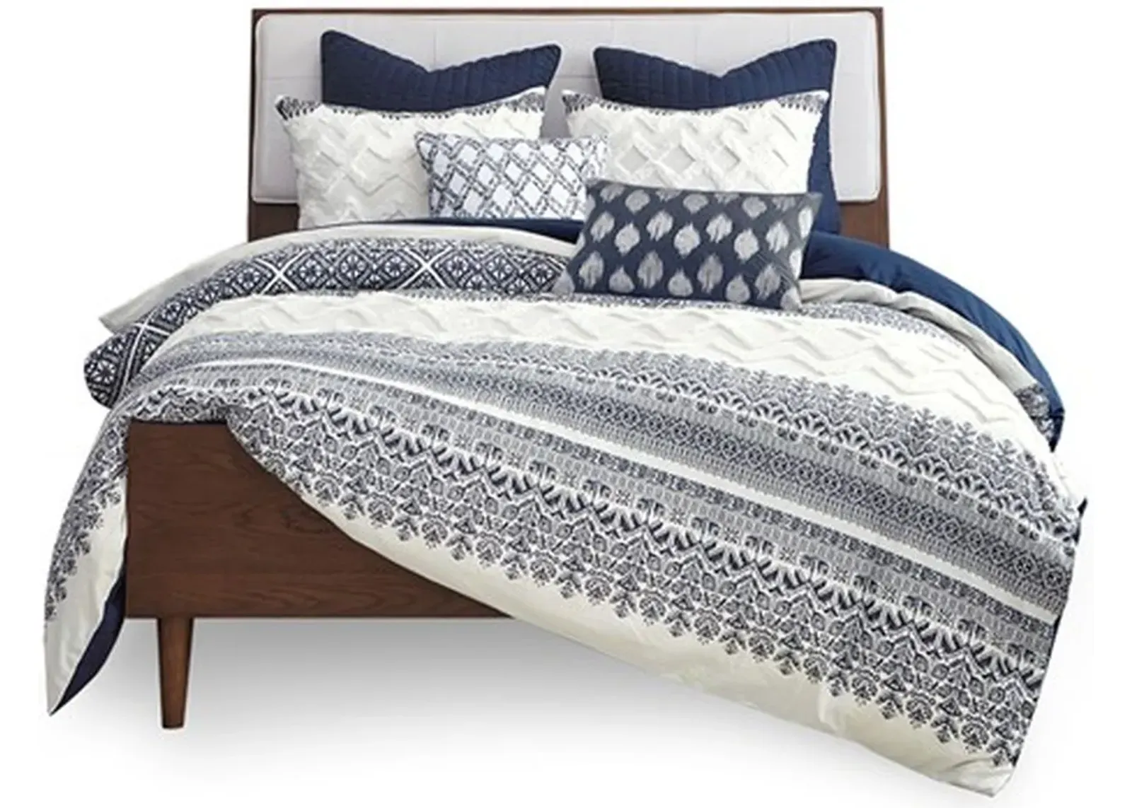 Olliix by INK+IVY Navy Full/Queen Mila Cotton Printed Comforter Set