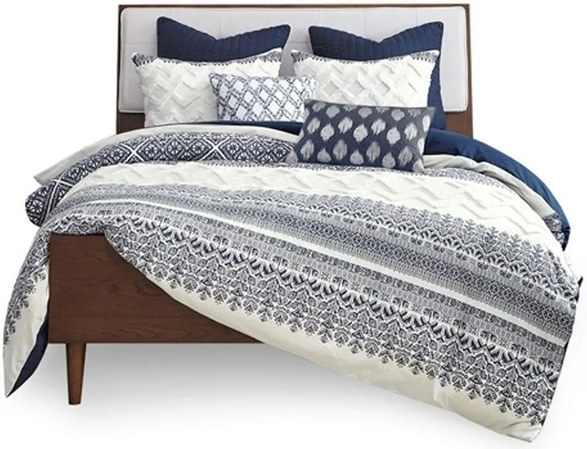 Olliix by INK+IVY Navy Full/Queen Mila Cotton Printed Comforter Set