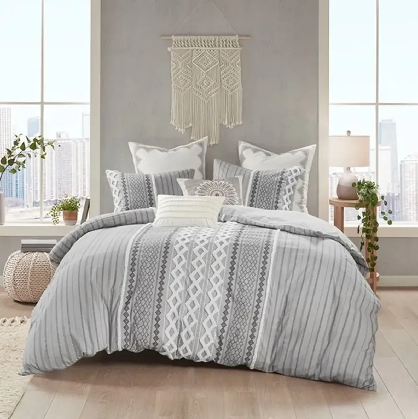 Olliix by INK+IVY Gray Full/Queen Imani Cotton Comforter Mini Set