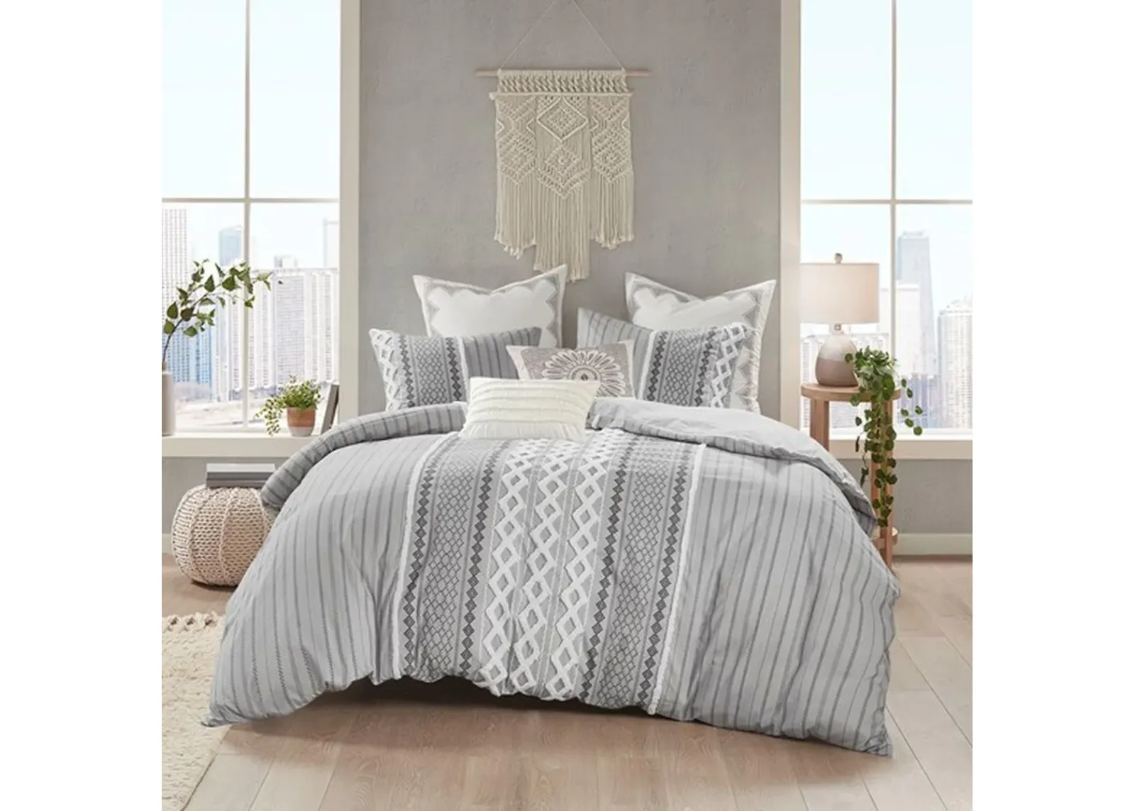 Olliix by INK+IVY Gray Full/Queen Imani Cotton Comforter Mini Set