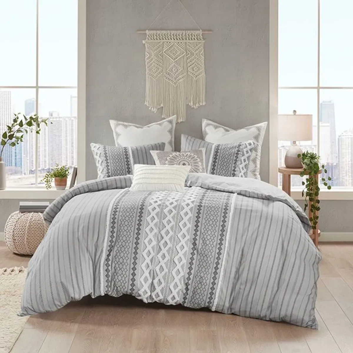 Olliix by INK+IVY Gray Full/Queen Imani Cotton Comforter Mini Set