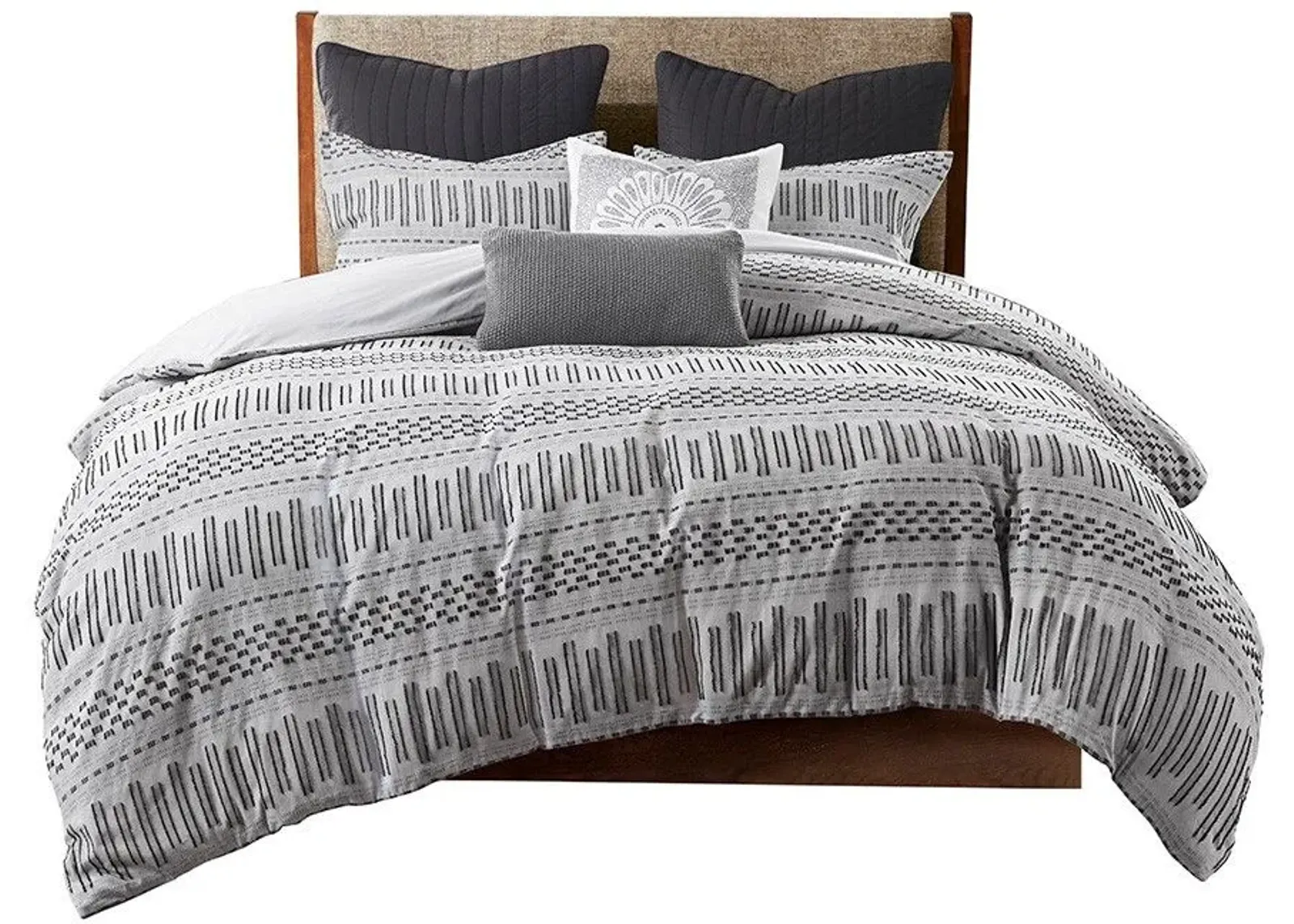 Olliix by INK+IVY Grey Full/Queen Rhea Cotton Jacquard Comforter Mini Set