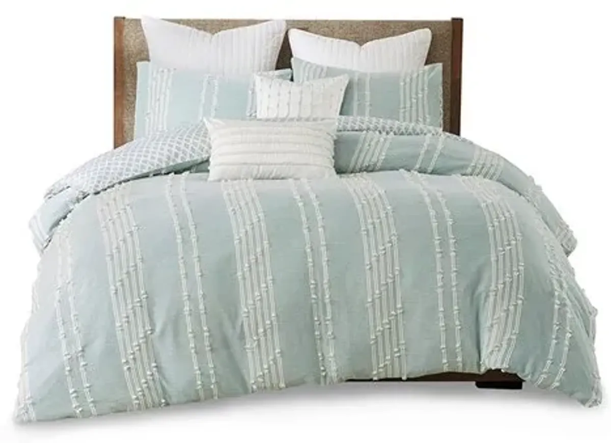 Olliix by INK+IVY Kara Aqua King/California King Cotton Jacquard Comforter Set