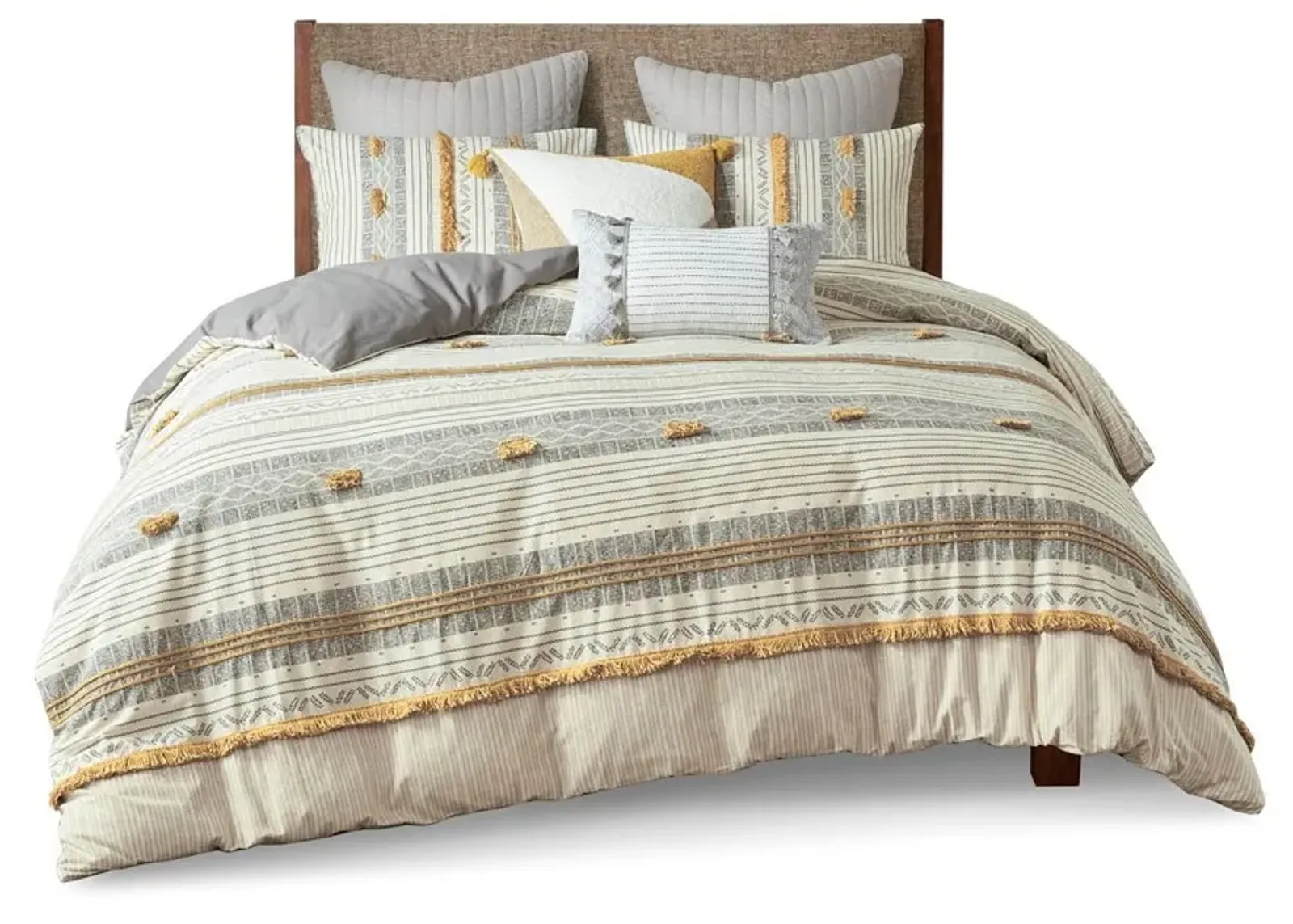 Olliix by INK+IVY Cody 3 Pieces Gray and Yellow Full/Queen Cotton Comforter Set