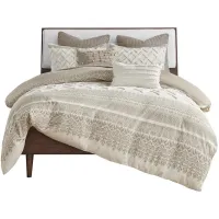 Olliix by INK+IVY Mila Taupe King/California King Cotton Printed Comforter Set with Chenille