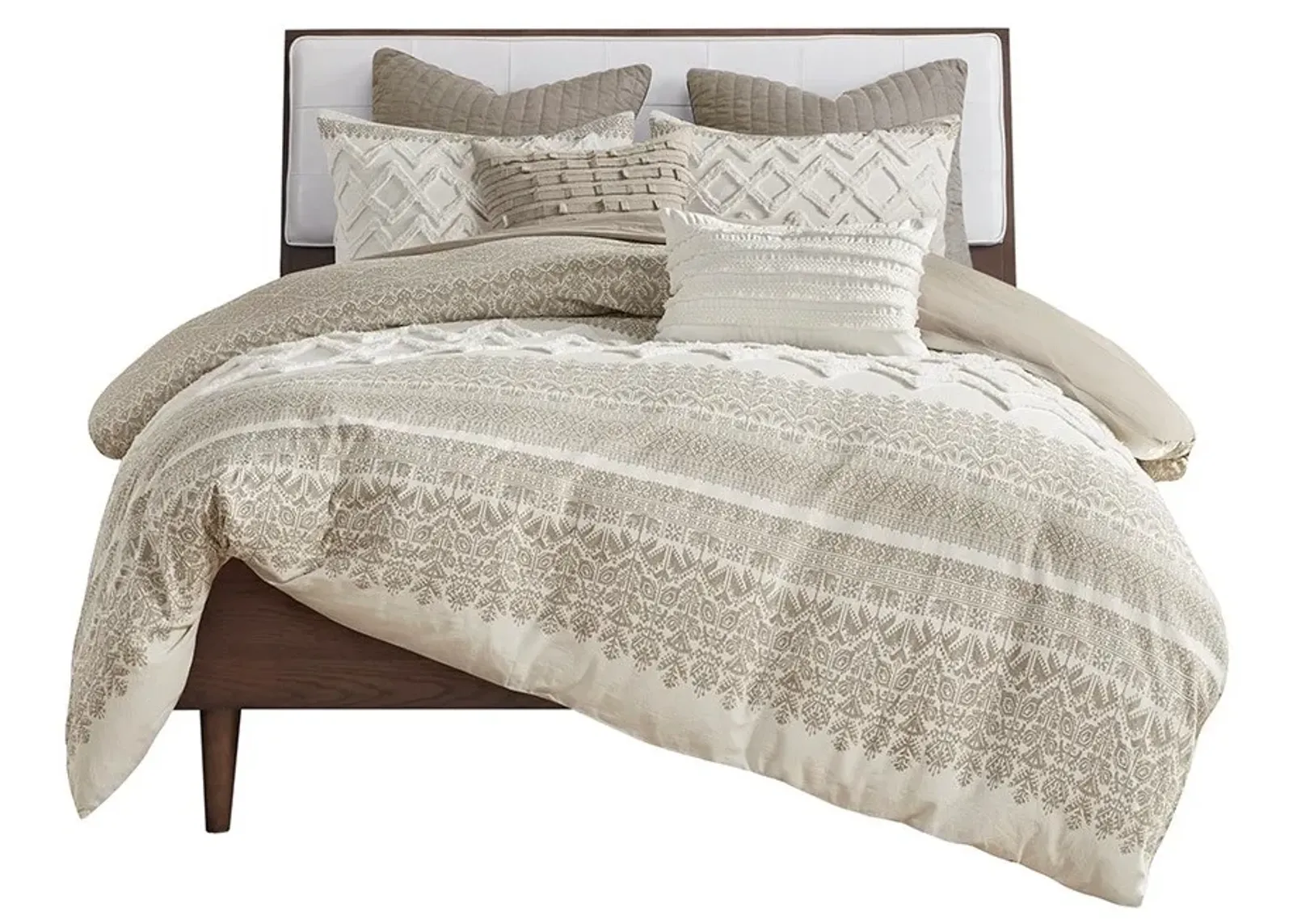 Olliix by INK+IVY Mila Taupe King/California King Cotton Printed Comforter Set with Chenille