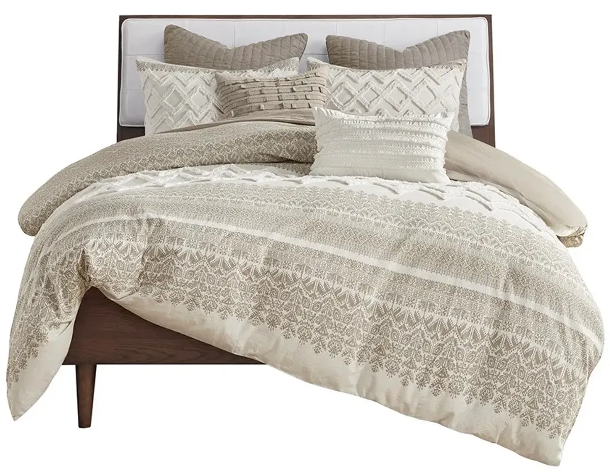 Olliix by INK+IVY Mila Taupe King/California King Cotton Printed Comforter Set with Chenille