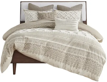 Olliix by INK+IVY Mila Taupe King/California King Cotton Printed Comforter Set with Chenille
