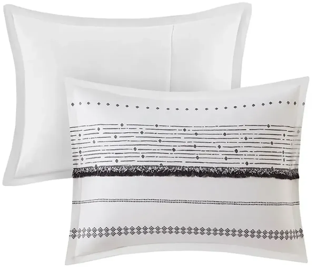 Olliix by INK+IVY Nea Black and White Full/Queen Cotton Printed Comforter Set with Trims