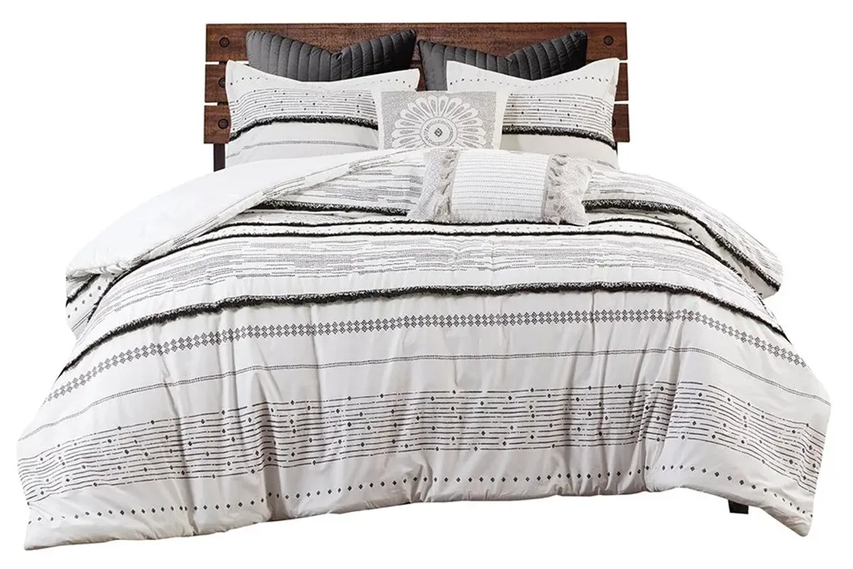 Olliix by INK+IVY Nea Black and White Full/Queen Cotton Printed Comforter Set with Trims