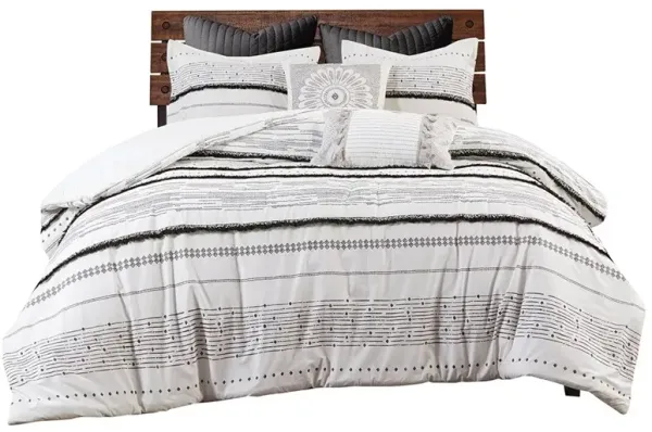 Olliix by INK+IVY Nea Black and White Full/Queen Cotton Printed Comforter Set with Trims