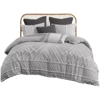 Olliix by INK+IVY Marta 3 Piece Gray Full/Queen Flax and Cotton Blended Comforter Set