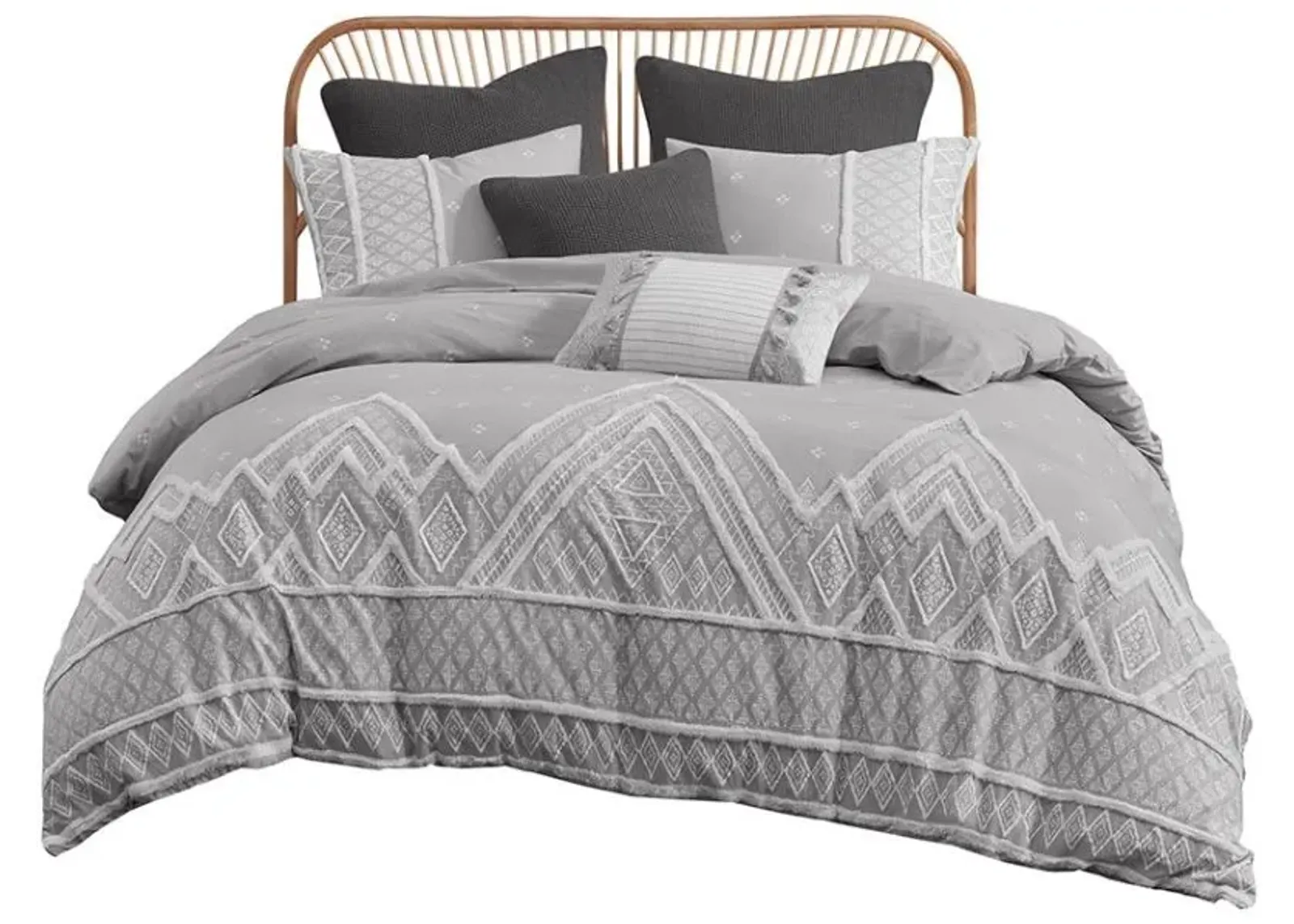 Olliix by INK+IVY Marta 3 Piece Gray Full/Queen Flax and Cotton Blended Comforter Set