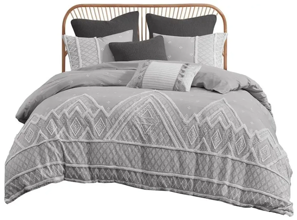 Olliix by INK+IVY Marta 3 Piece Gray Full/Queen Flax and Cotton Blended Comforter Set