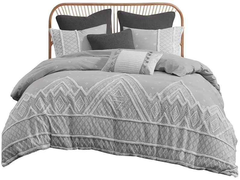 Olliix by INK+IVY Marta 3 Piece Gray Full/Queen Flax and Cotton Blended Comforter Set