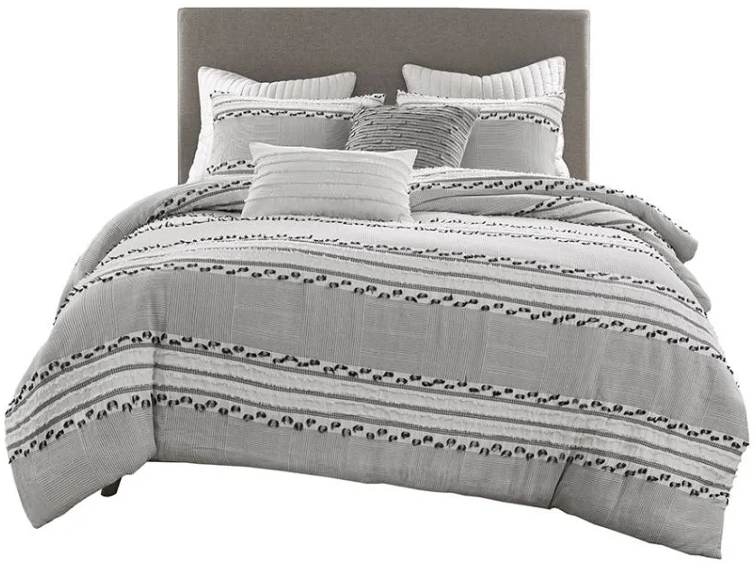 Olliix by INK+IVY Lennon Charcoal Full/Queen Cotton Jacquard Comforter Set