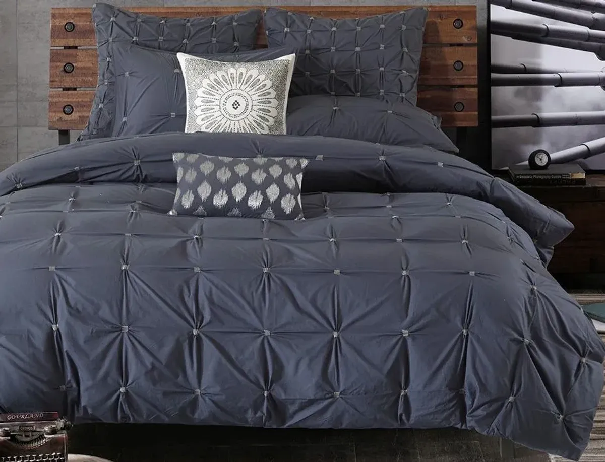 Olliix by INK+IVY 3 Piece Navy Full/Queen Masie Elastic Embroidered Cotton Comforter Set