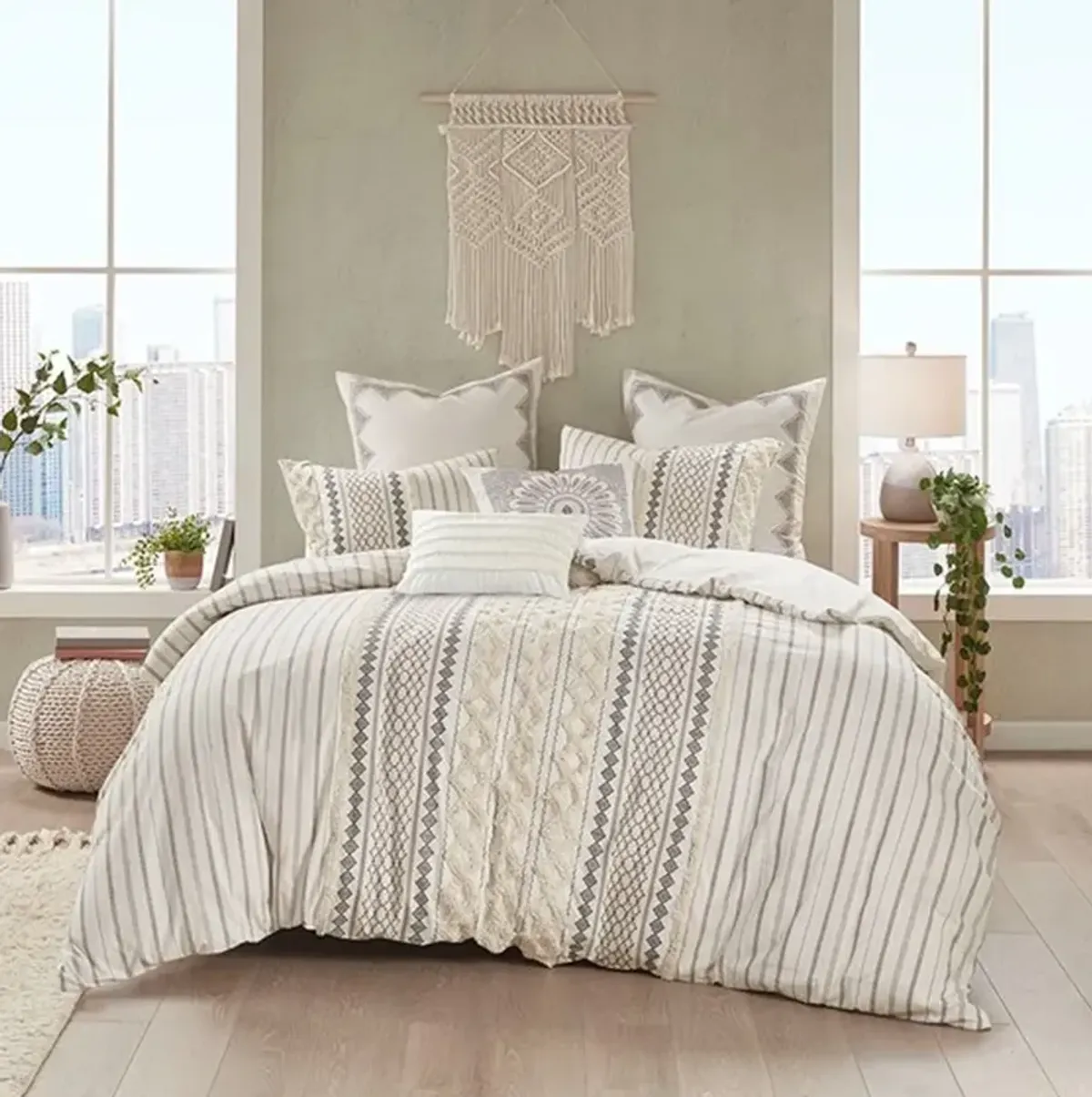 Olliix by INK+IVY Ivory Full/Queen Imani Cotton Comforter Mini Set