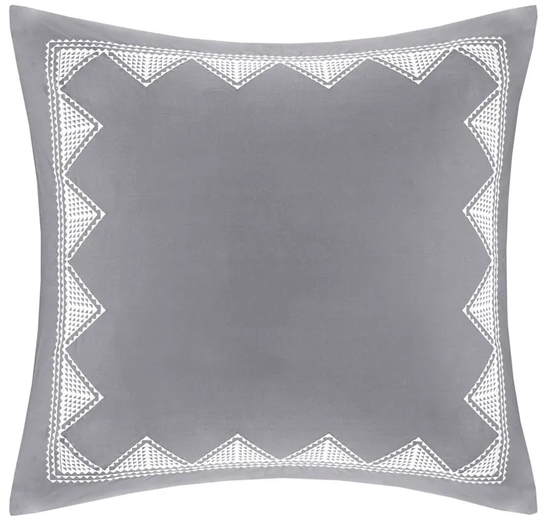 Olliix by INK+IVY Isla Gray Cotton Embroidered Euro Sham