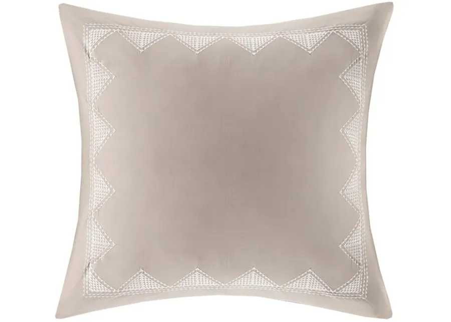 Olliix by INK+IVY Isla Taupe Cotton Embroidered Euro Sham
