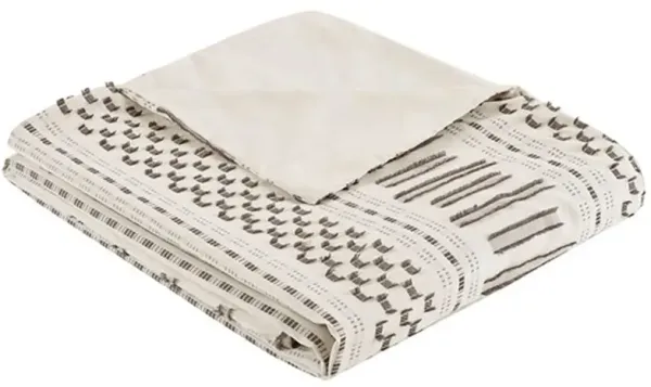 Olliix by INK+IVY Ivory/Charcoal King/California King Rhea Cotton Jacquard Duvet Cover Mini Set