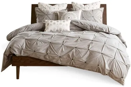 Olliix by INK+IVY 3 Piece Gray Full/Queen Masie Elastic Embroidered Cotton Duvet Cover Set