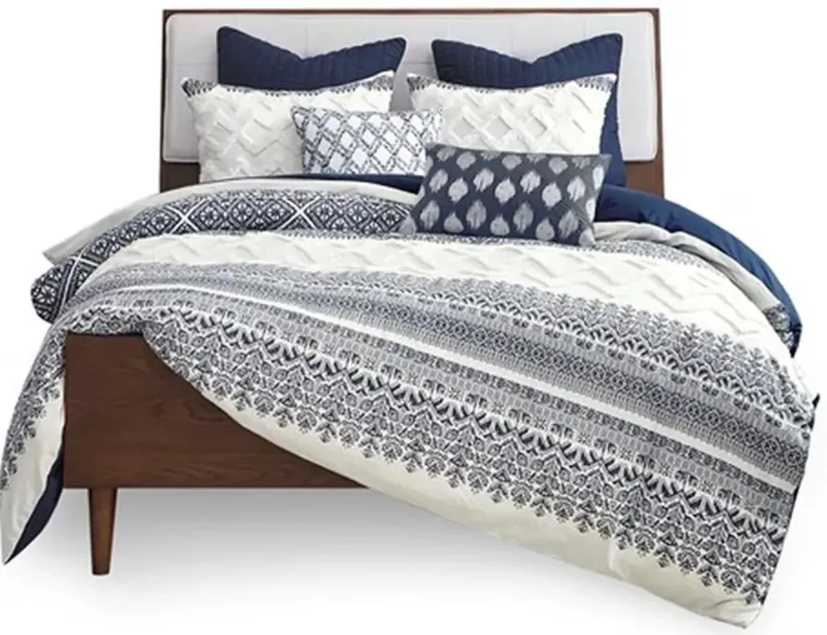 Olliix by INK+IVY Navy Full/Queen Mila Cotton Printed Duvet Cover Set