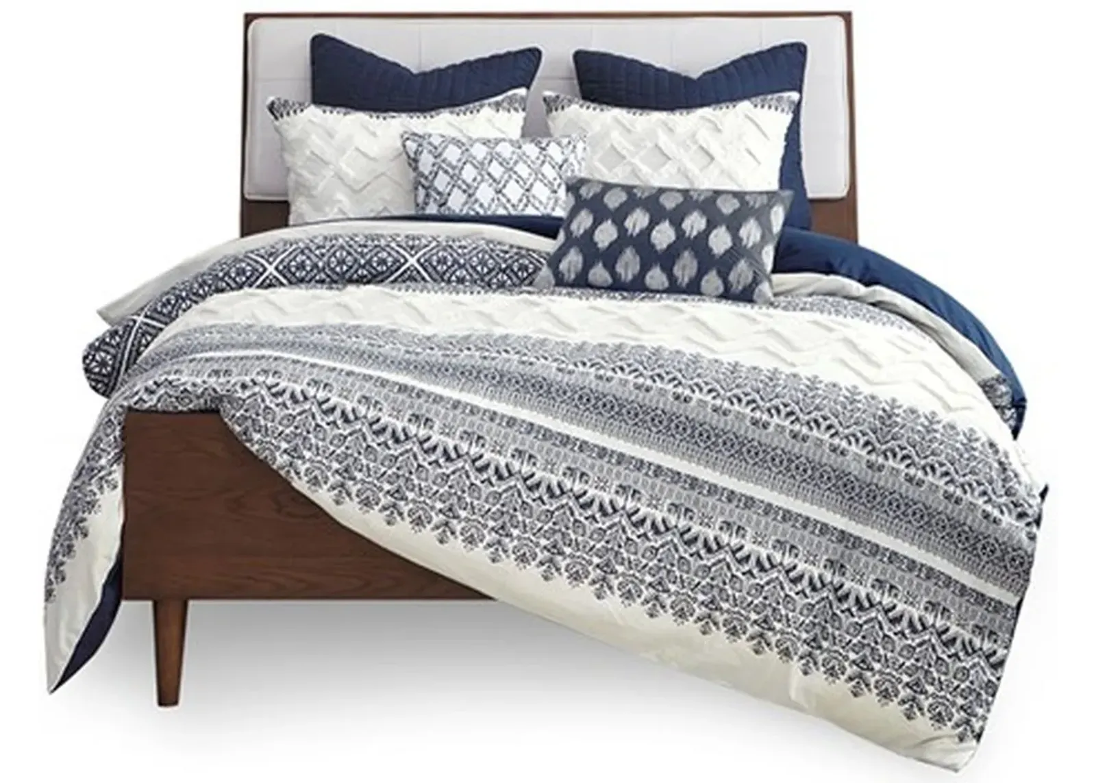 Olliix by INK+IVY Navy Full/Queen Mila Cotton Printed Duvet Cover Set