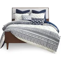 Olliix by INK+IVY Navy King/California King Mila Cotton Printed Duvet Cover Set