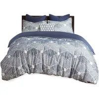 Olliix by INK+IVY Navy Full/Queen Ellipse Cotton Jacquard Duvet Cover Set
