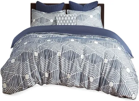 Olliix by INK+IVY Navy Full/Queen Ellipse Cotton Jacquard Duvet Cover Set