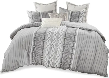 Olliix by INK+IVY Gray Full/Queen Imani Cotton Duvet Cover Mini Set