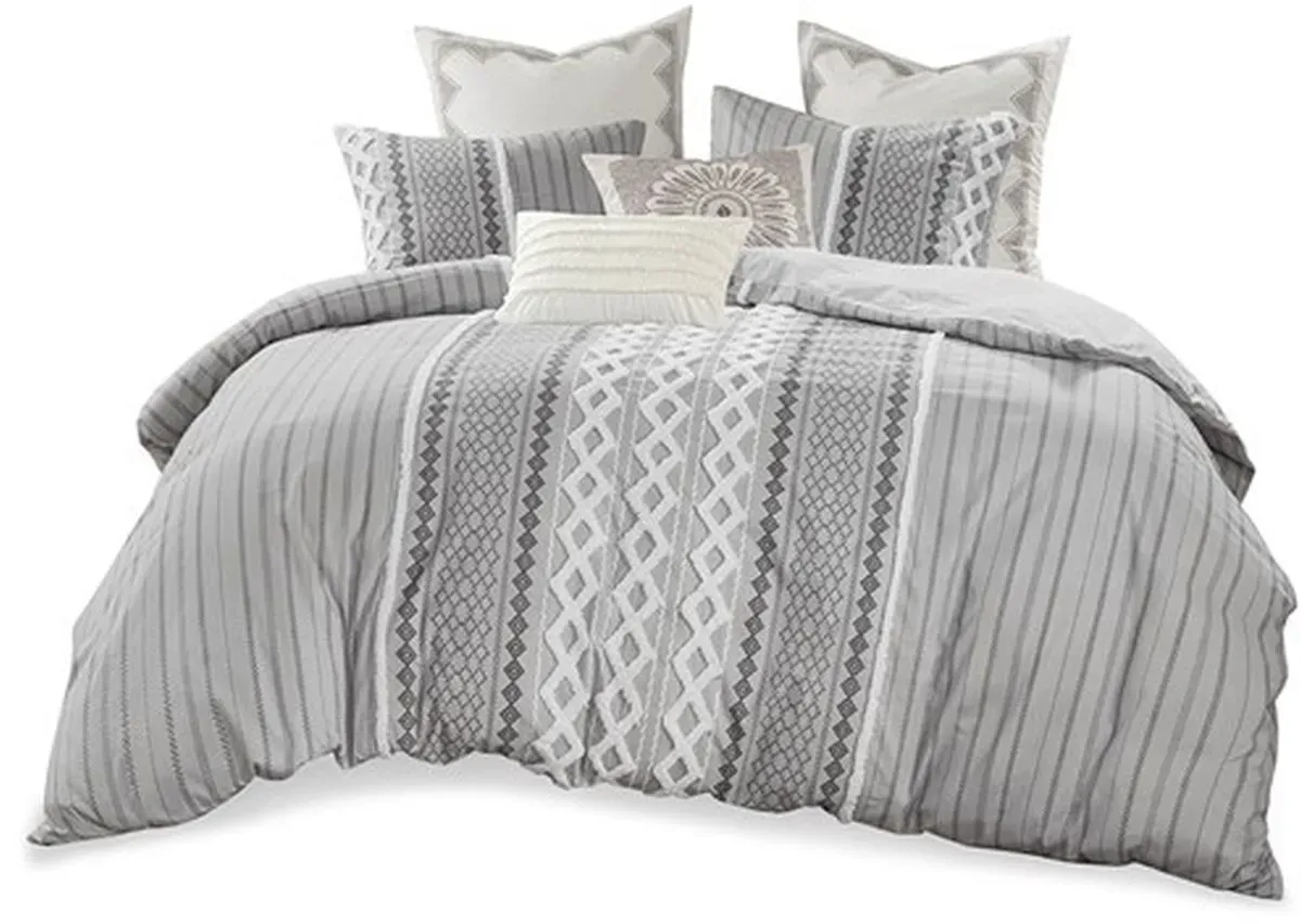 Olliix by INK+IVY Gray Full/Queen Imani Cotton Duvet Cover Mini Set