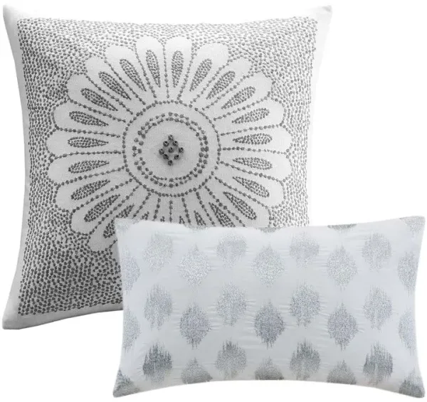 Olliix by INK+IVY 3 Piece White King/California King Masie Elastic Embroidered Cotton Duvet Cover Set