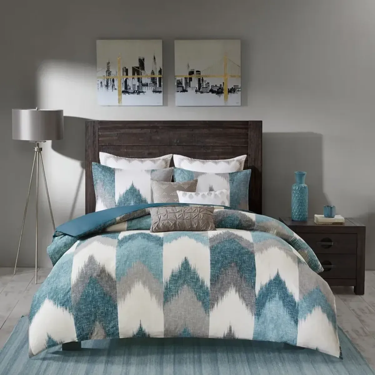 Olliix by INK+IVY Alpine Aqua Full/Queen Cotton Duvet Cover Mini Set