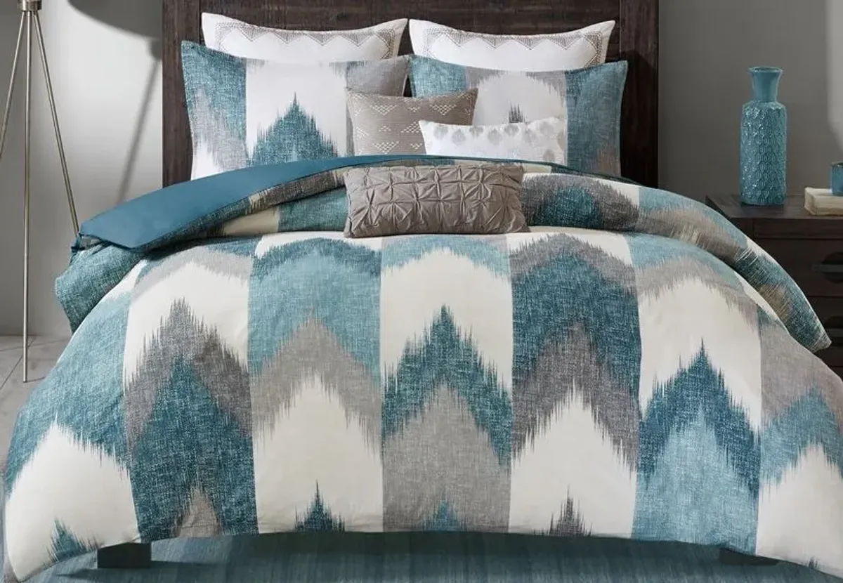 Olliix by INK+IVY Alpine Aqua Full/Queen Cotton Duvet Cover Mini Set