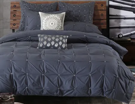 Olliix by INK+IVY 3 Piece Navy Full/Queen Masie Elastic Embroidered Cotton Duvet Cover Set