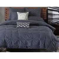 Olliix by INK+IVY 3 Piece Navy King/California King Masie Elastic Embroidered Cotton Duvet Cover Set