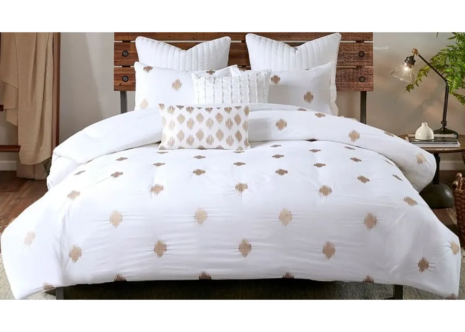 Olliix by INK+IVY 3 Piece Copper Full/Queen Stella Dot Cotton Percale Duvet Cover Mini Set