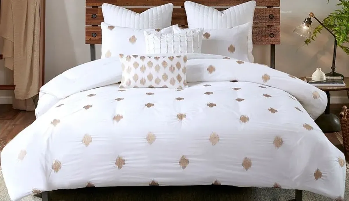 Olliix by INK+IVY 3 Piece Copper Full/Queen Stella Dot Cotton Percale Duvet Cover Mini Set