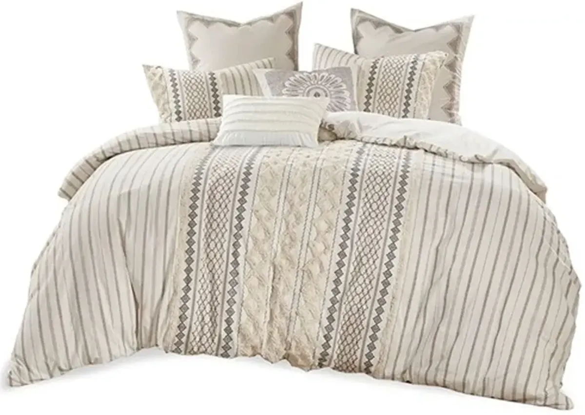 Olliix by INK+IVY Ivory Full/Queen Imani Cotton Duvet Cover Mini Set